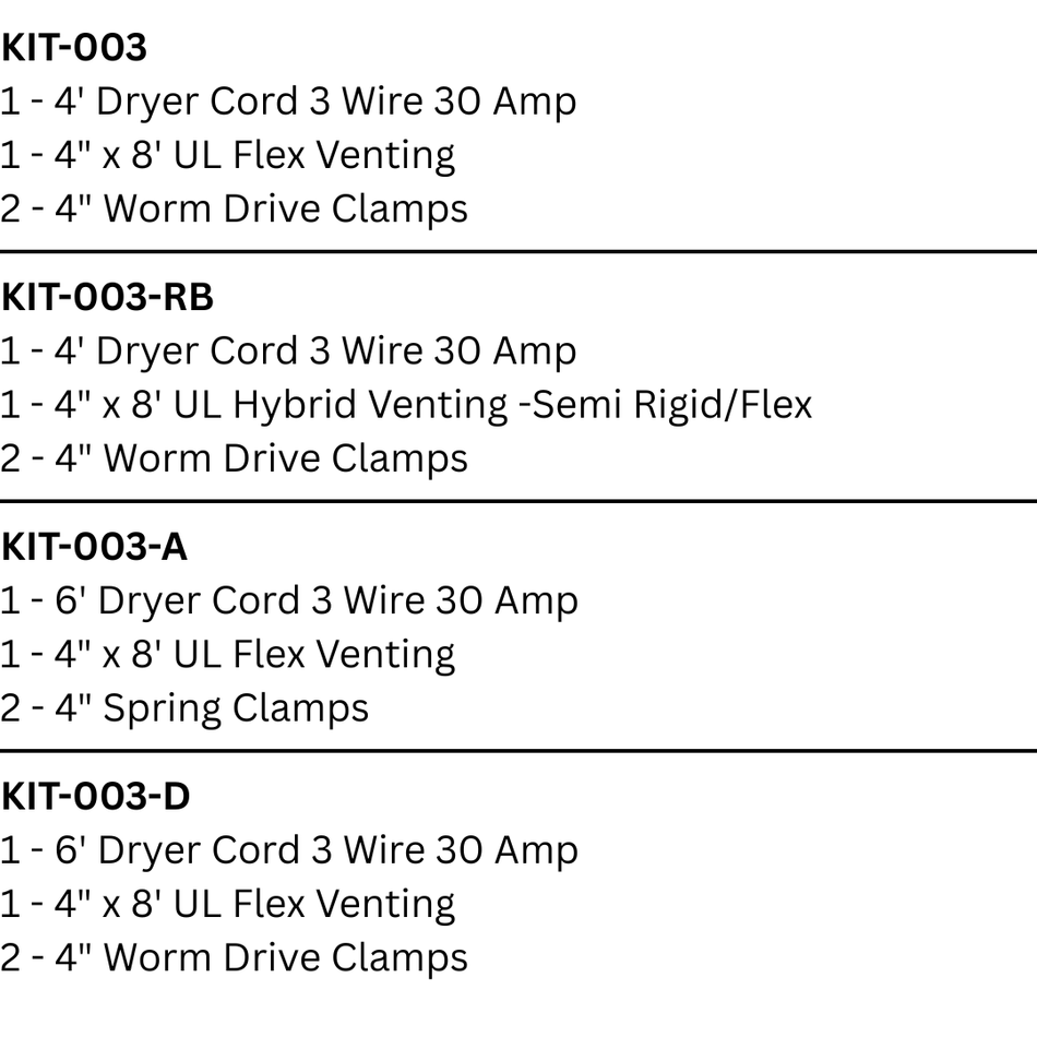 Dryer Installation Kit - 3 Wire 30 Amp