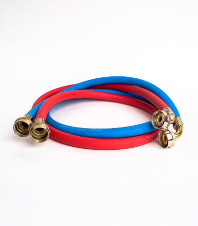 Red & Blue Rubber Washing Machine with Elbow Hose Twin Pack